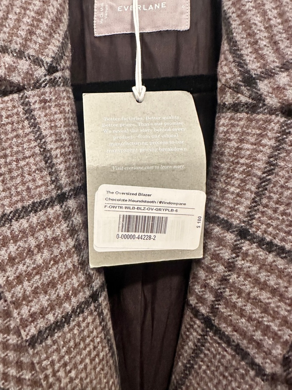 Everlane Chocolate & Black Houndstooth Plaid Single-Breasted Blazer - Picture 4 of 8
